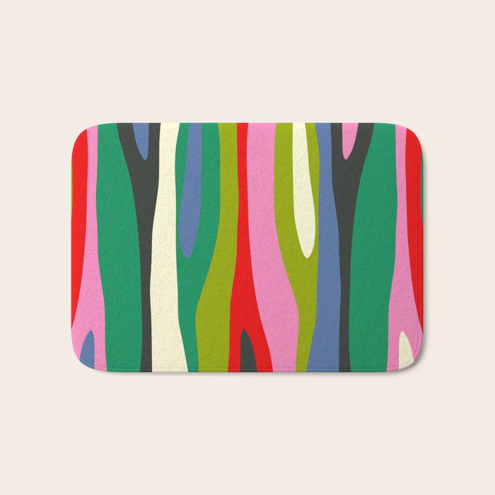 Wild Stripes Modern Multicolor Abstract Pattern Blue Pink Red Green Bath Mat Gallery Image 1