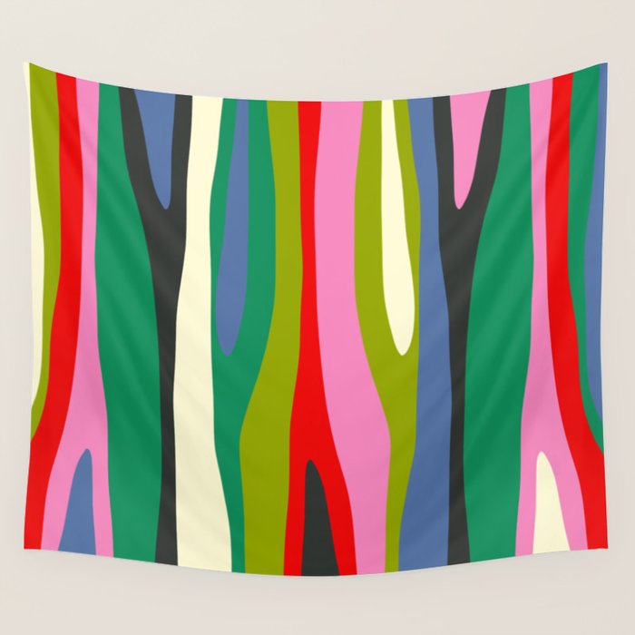 Wild Stripes Modern Multicolor Abstract Pattern Blue Pink Red Green Wall Tapestry Gallery Image 4