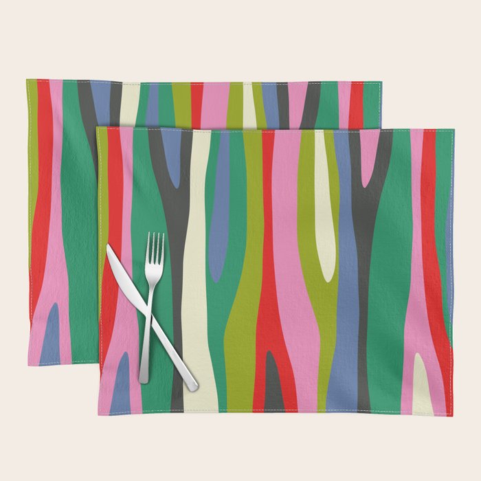 Wild Stripes Modern Multicolor Abstract Pattern Blue Pink Red Green Placemat Gallery Image 1