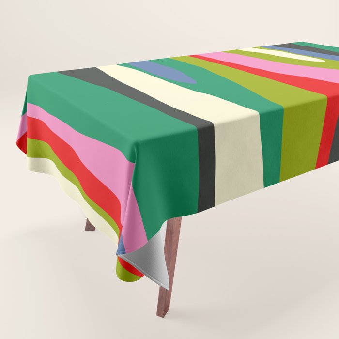 Wild Stripes Modern Multicolor Abstract Pattern Blue Pink Red Green Tablecloth Gallery Image 1