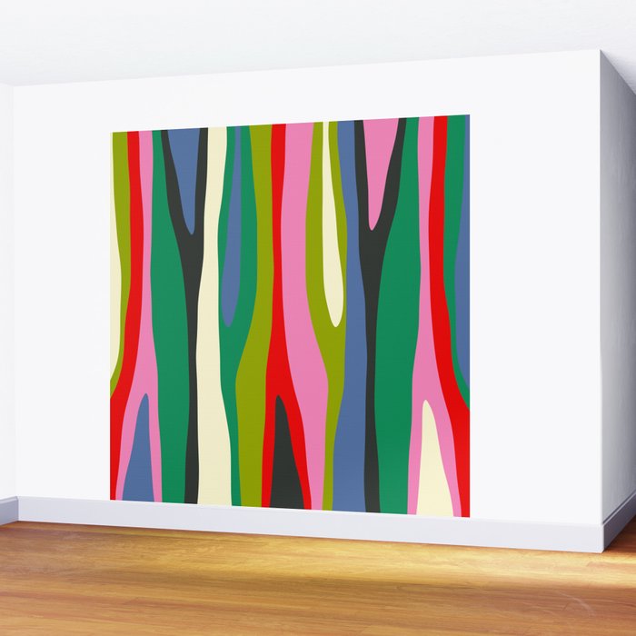 Wild Stripes Modern Multicolor Abstract Pattern Blue Pink Red Green Wall Mural Gallery Image 2