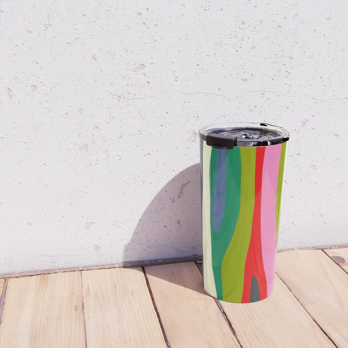 Wild Stripes Modern Multicolor Abstract Pattern Blue Pink Red Green Travel Mug Gallery Image 4