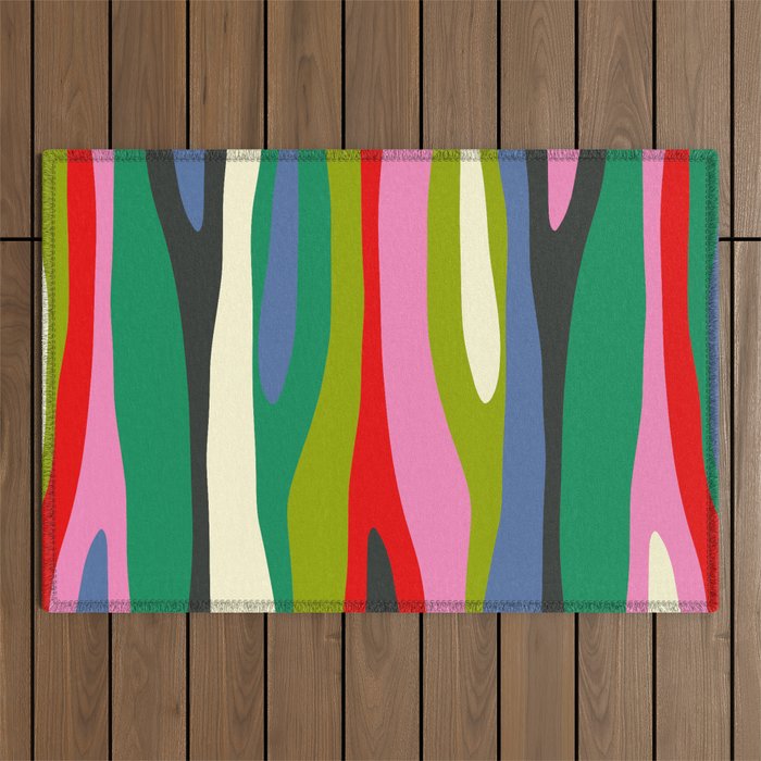 Wild Stripes Modern Multicolor Abstract Pattern Blue Pink Red Green Outdoor Rug Gallery Image 1