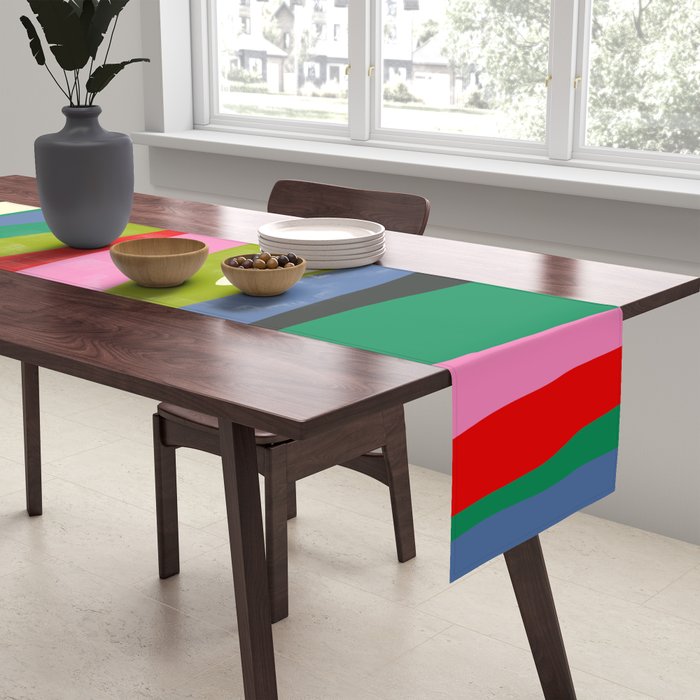 Wild Stripes Modern Multicolor Abstract Pattern Blue Pink Red Green Table Runner Gallery Image 2