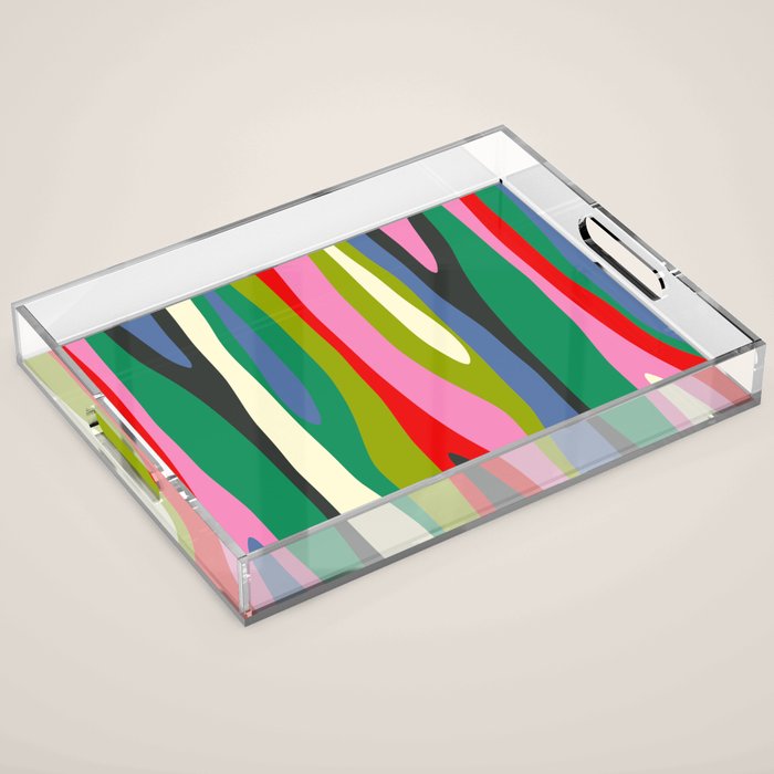 Wild Stripes Modern Multicolor Abstract Pattern Blue Pink Red Green Acrylic Tray Gallery Image 1