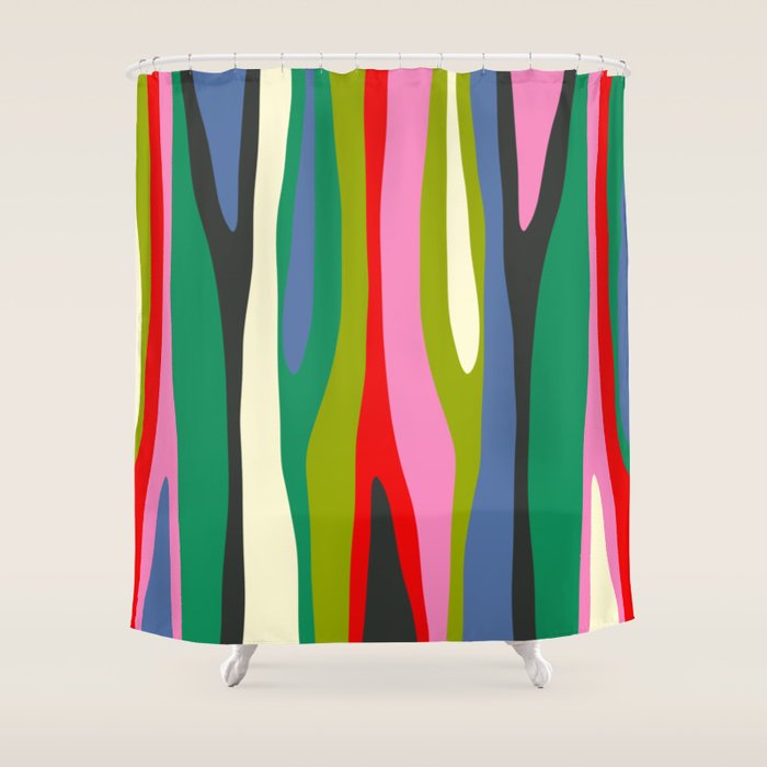Wild Stripes Modern Multicolor Abstract Pattern Blue Pink Red Green Shower Curtain Gallery Image 1