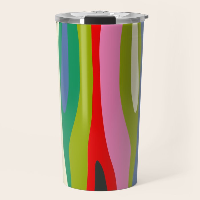 Wild Stripes Modern Multicolor Abstract Pattern Blue Pink Red Green Travel Mug Gallery Image 1