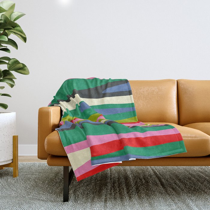 Wild Stripes Modern Multicolor Abstract Pattern Blue Pink Red Green Throw Blanket Gallery Image 1
