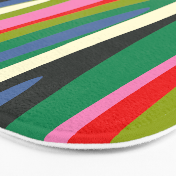 Wild Stripes Modern Multicolor Abstract Pattern Blue Pink Red Green Bath Mat Gallery Image 3