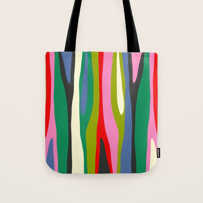 Wild Stripes Modern Multicolor Abstract Pattern Blue Pink Red Green Tote Bag Gallery Image 1