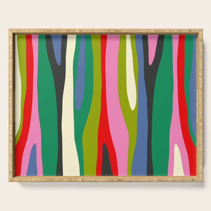 Wild Stripes Modern Multicolor Abstract Pattern Blue Pink Red Green Serving Tray Gallery Image 1