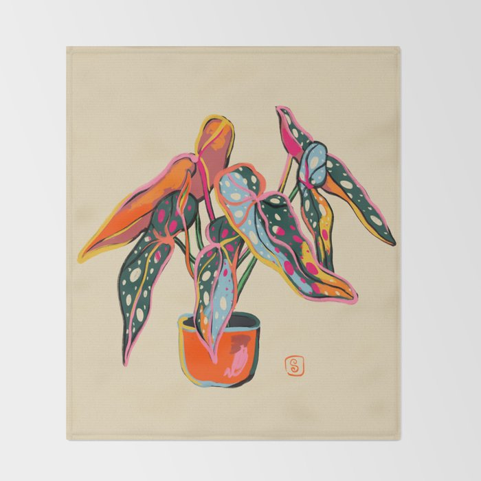 COLOURFUL BEGONIA PLANT  Throw Blanket Gallery Image 2