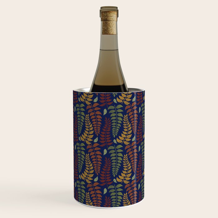 Leaf Fronds in Fall Colors on Navy Blue Wine Chiller Gallery Image 1