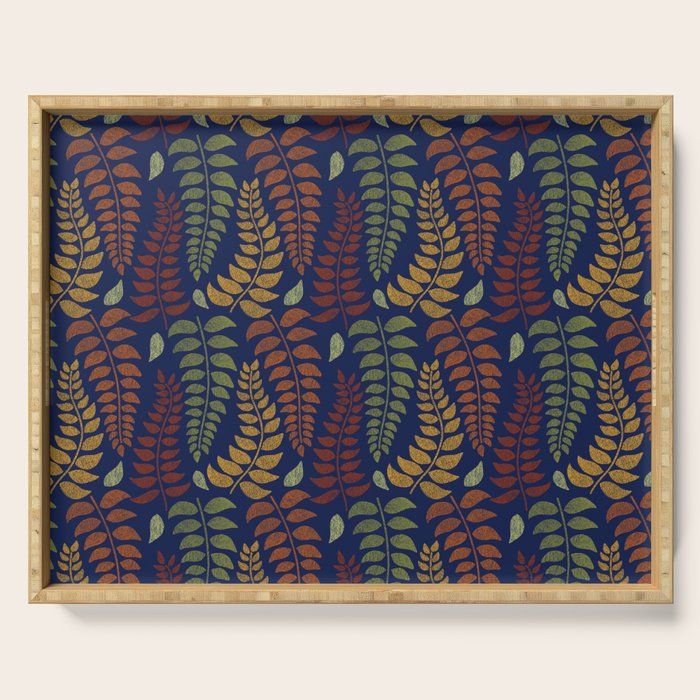 Leaf Fronds in Fall Colors on Navy Blue Serving Tray Gallery Image 1