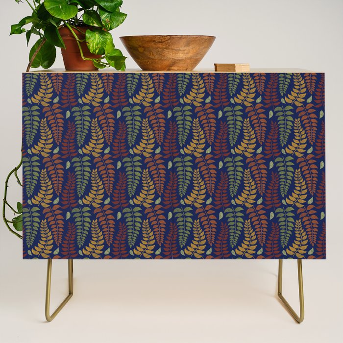 Leaf Fronds in Fall Colors on Navy Blue Credenza Gallery Image 1