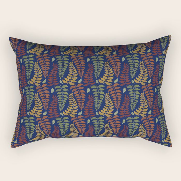 Leaf Fronds in Fall Colors on Navy Blue Rectangular Pillow Gallery Image 1