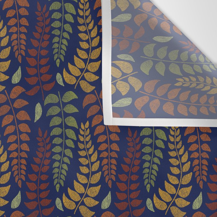 Leaf Fronds in Fall Colors on Navy Blue Wall Tapestry Gallery Image 3