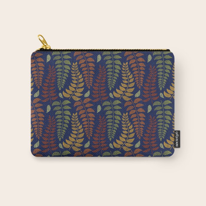 Leaf Fronds in Fall Colors on Navy Blue Carry All Pouch Gallery Image 1