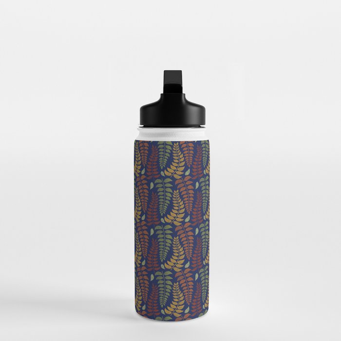 Leaf Fronds in Fall Colors on Navy Blue Water Bottle Gallery Image 3