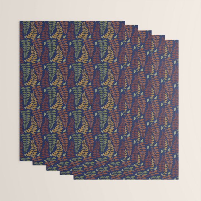 Leaf Fronds in Fall Colors on Navy Blue Wrapping Paper Gallery Image 3