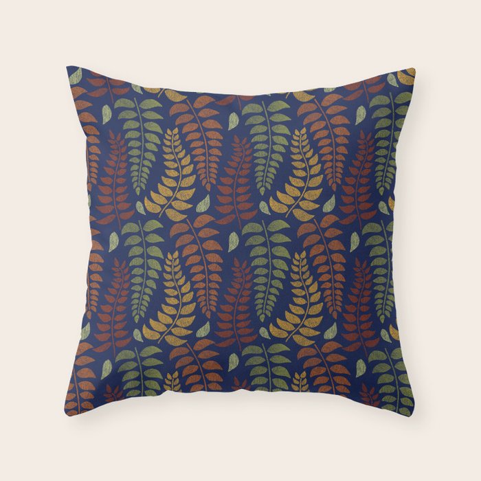 Leaf Fronds in Fall Colors on Navy Blue Throw Pillow Gallery Image 6