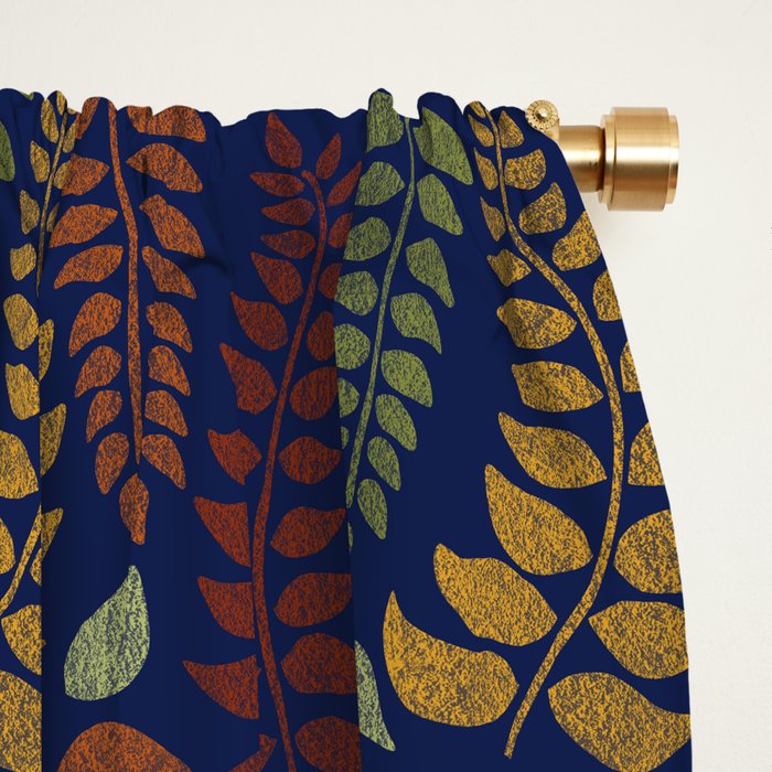 Leaf Fronds in Fall Colors on Navy Blue Window Curtain Gallery Image 2