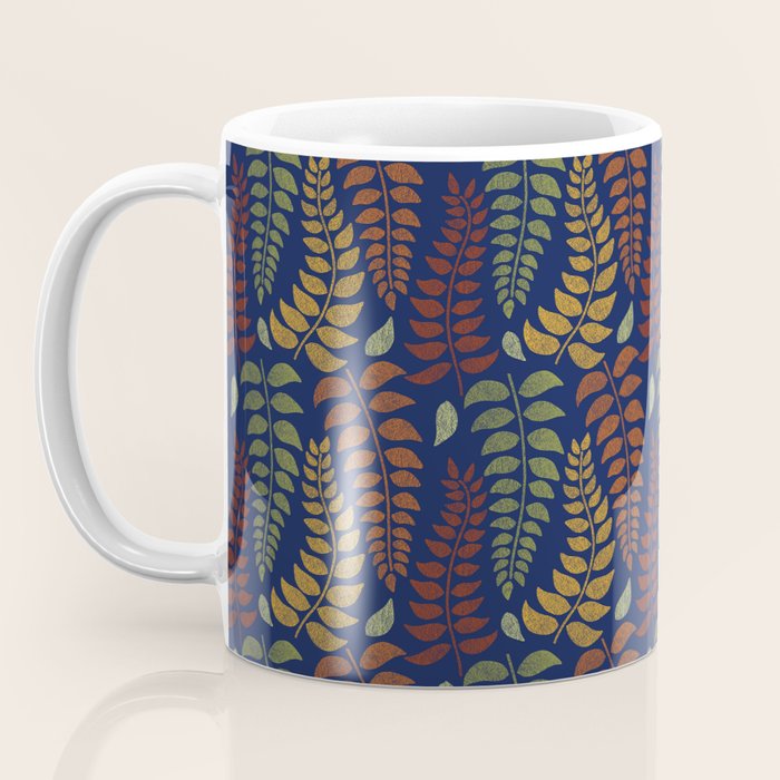 Leaf Fronds in Fall Colors on Navy Blue Coffee Mug Gallery Image 3