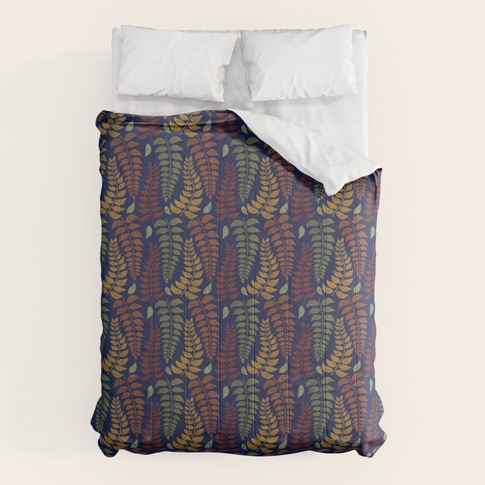 Leaf Fronds in Fall Colors on Navy Blue Comforter Gallery Image 1