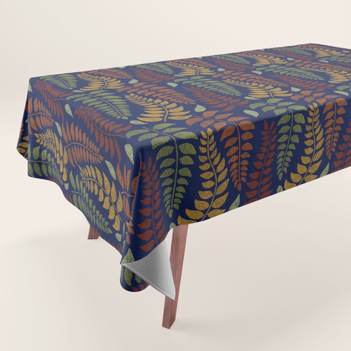 Leaf Fronds in Fall Colors on Navy Blue Tablecloth Gallery Image 1