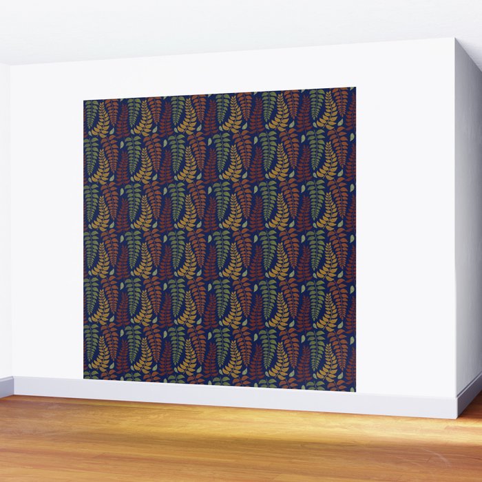 Leaf Fronds in Fall Colors on Navy Blue Wall Mural Gallery Image 2