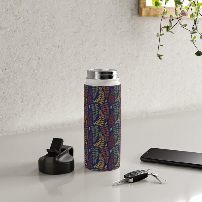 Leaf Fronds in Fall Colors on Navy Blue Water Bottle Gallery Image 4