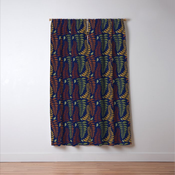 Leaf Fronds in Fall Colors on Navy Blue Window Curtain Gallery Image 3