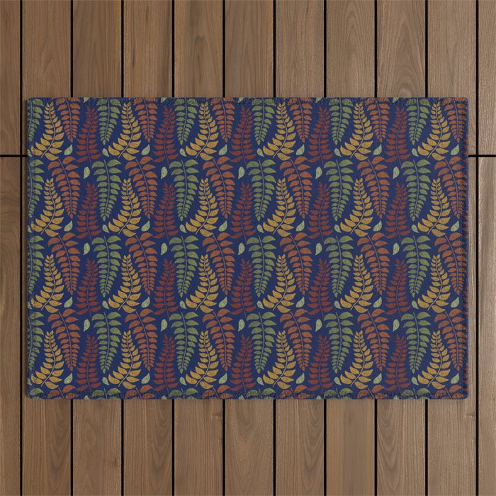 Leaf Fronds in Fall Colors on Navy Blue Outdoor Rug Gallery Image 1