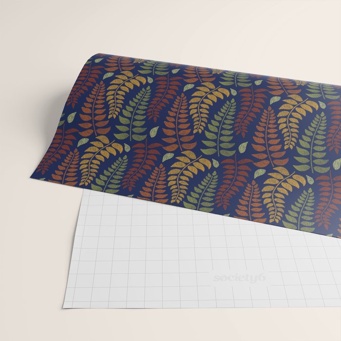 Leaf Fronds in Fall Colors on Navy Blue Wrapping Paper Gallery Image 2
