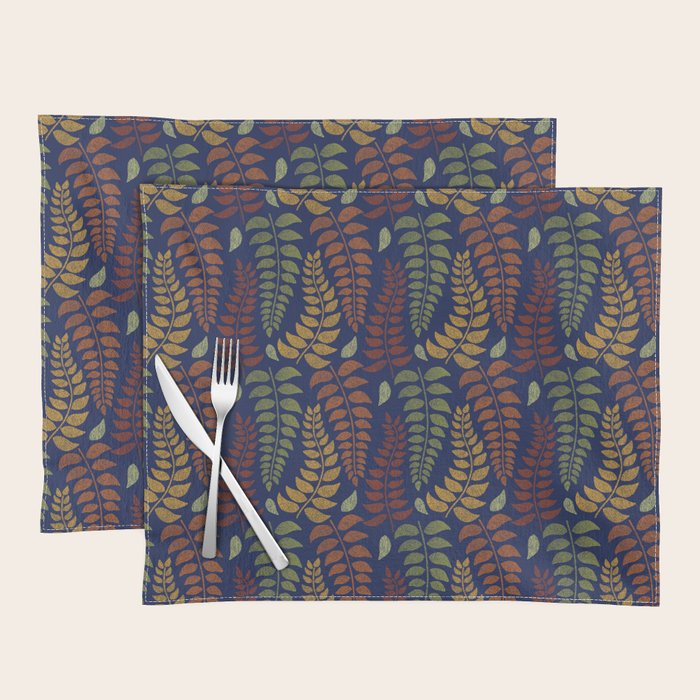Leaf Fronds in Fall Colors on Navy Blue Placemat Gallery Image 1