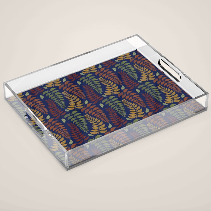 Leaf Fronds in Fall Colors on Navy Blue Acrylic Tray Gallery Image 1