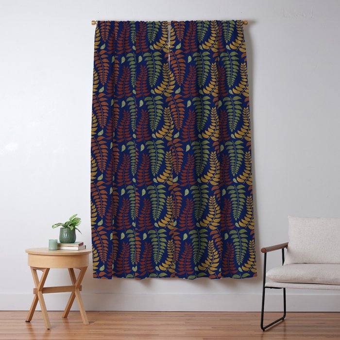 Leaf Fronds in Fall Colors on Navy Blue Window Curtain Gallery Image 5