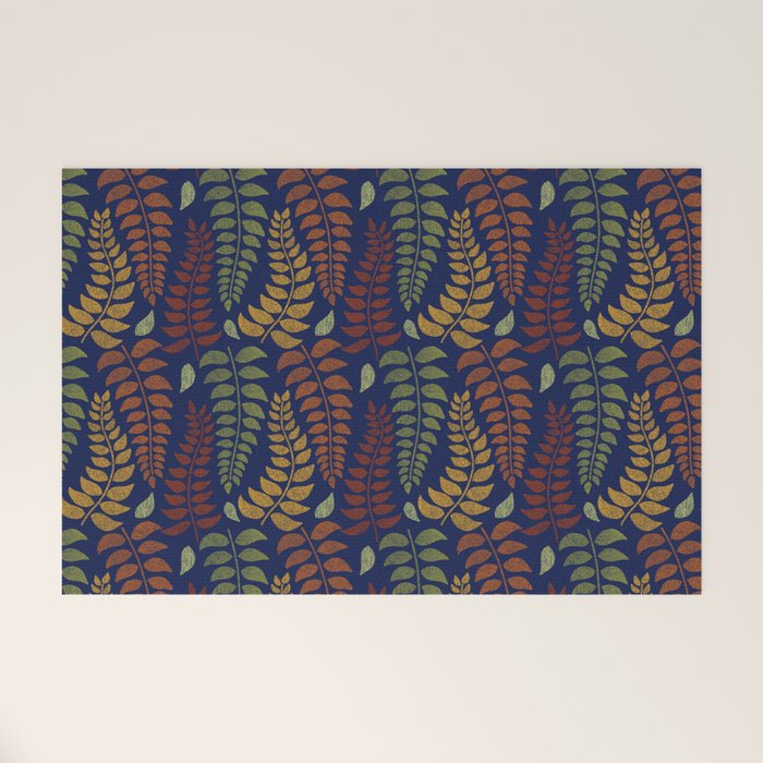 Leaf Fronds in Fall Colors on Navy Blue Welcome Mat Gallery Image 1