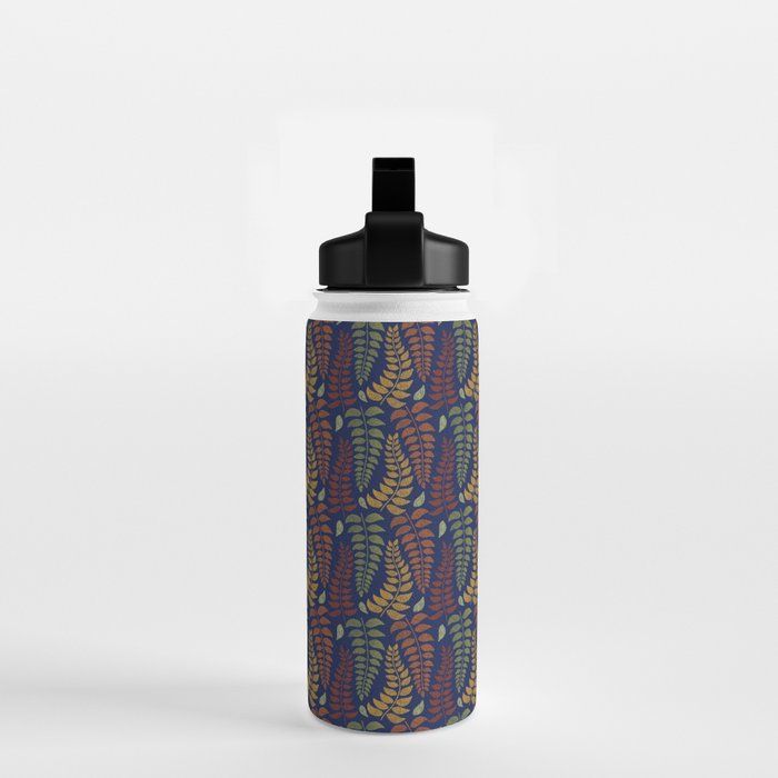 Leaf Fronds in Fall Colors on Navy Blue Water Bottle Gallery Image 2