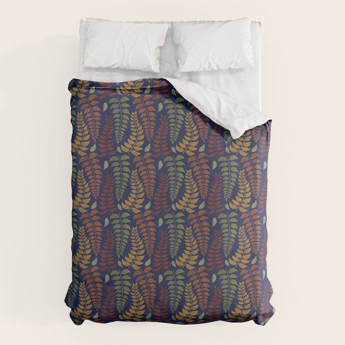 Leaf Fronds in Fall Colors on Navy Blue Duvet Cover Gallery Image 1