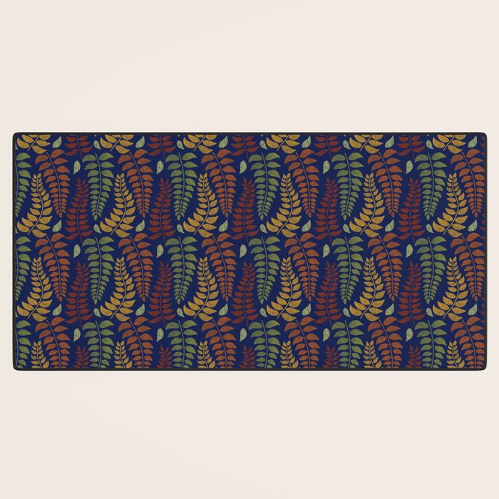 Leaf Fronds in Fall Colors on Navy Blue Desk Mat Gallery Image 3