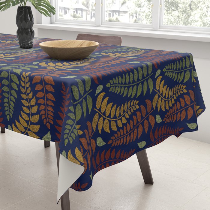 Leaf Fronds in Fall Colors on Navy Blue Tablecloth Gallery Image 3