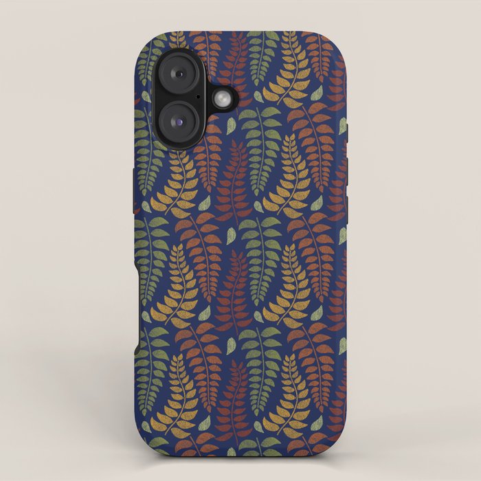 Leaf Fronds in Fall Colors on Navy Blue iPhone Case Gallery Image 1