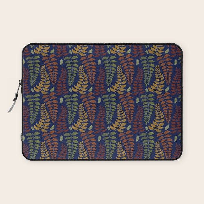 Leaf Fronds in Fall Colors on Navy Blue Laptop Sleeve Gallery Image 1