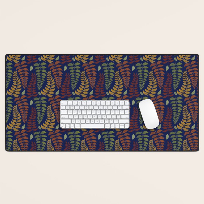 Leaf Fronds in Fall Colors on Navy Blue Desk Mat Gallery Image 1