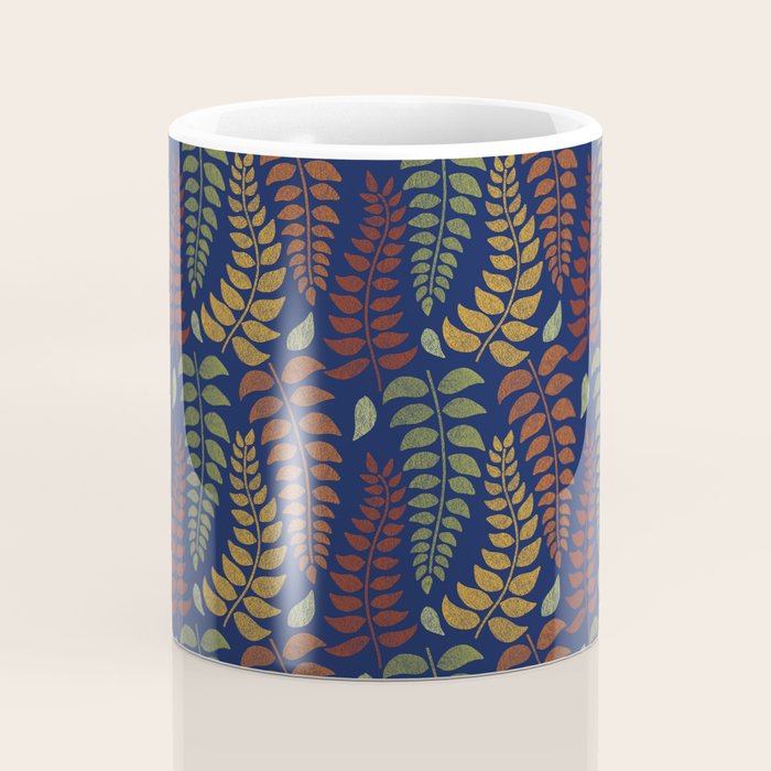 Leaf Fronds in Fall Colors on Navy Blue Coffee Mug Gallery Image 4