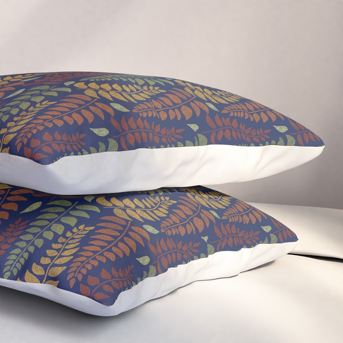 Leaf Fronds in Fall Colors on Navy Blue Pillow Sham Gallery Image 3