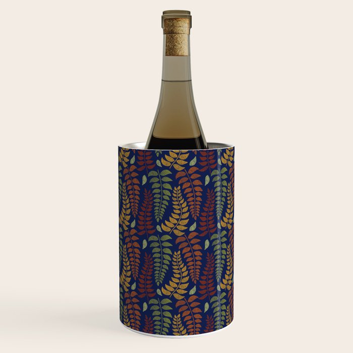 Leaf Fronds in Fall Colors on Navy Blue Wine Chiller Gallery Image 2
