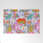 Kittens & Shrooms - Rainbow & Indigo on White Welcome Mat Gallery Image 1
