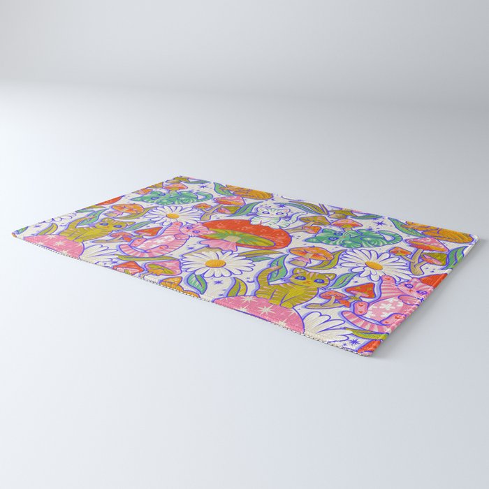 Kittens & Shrooms - Rainbow & Indigo on White Rug Gallery Image 3